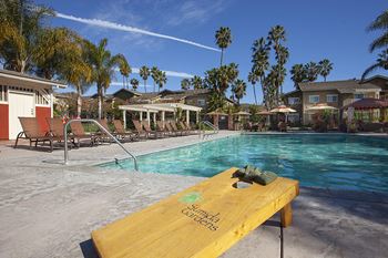 Sparkling swimming pool, at Sumida Gardens Apartments, Santa Barbara, 93111